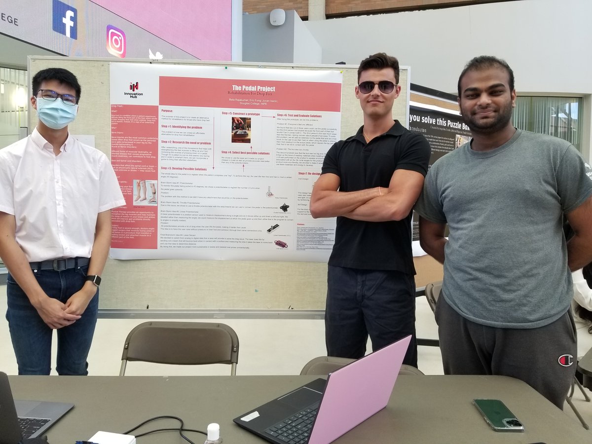 deanofscitech's tweet photo. Engineering @douglascollege student project presentations last week - designing, coding and prototyping. Bala, Eric and Jovan applied gamification to rehabilitation, helping to speed up the physical rehabilitation process. The dinosaur game was fun to play! https://t.co/6zAt0nmHQz