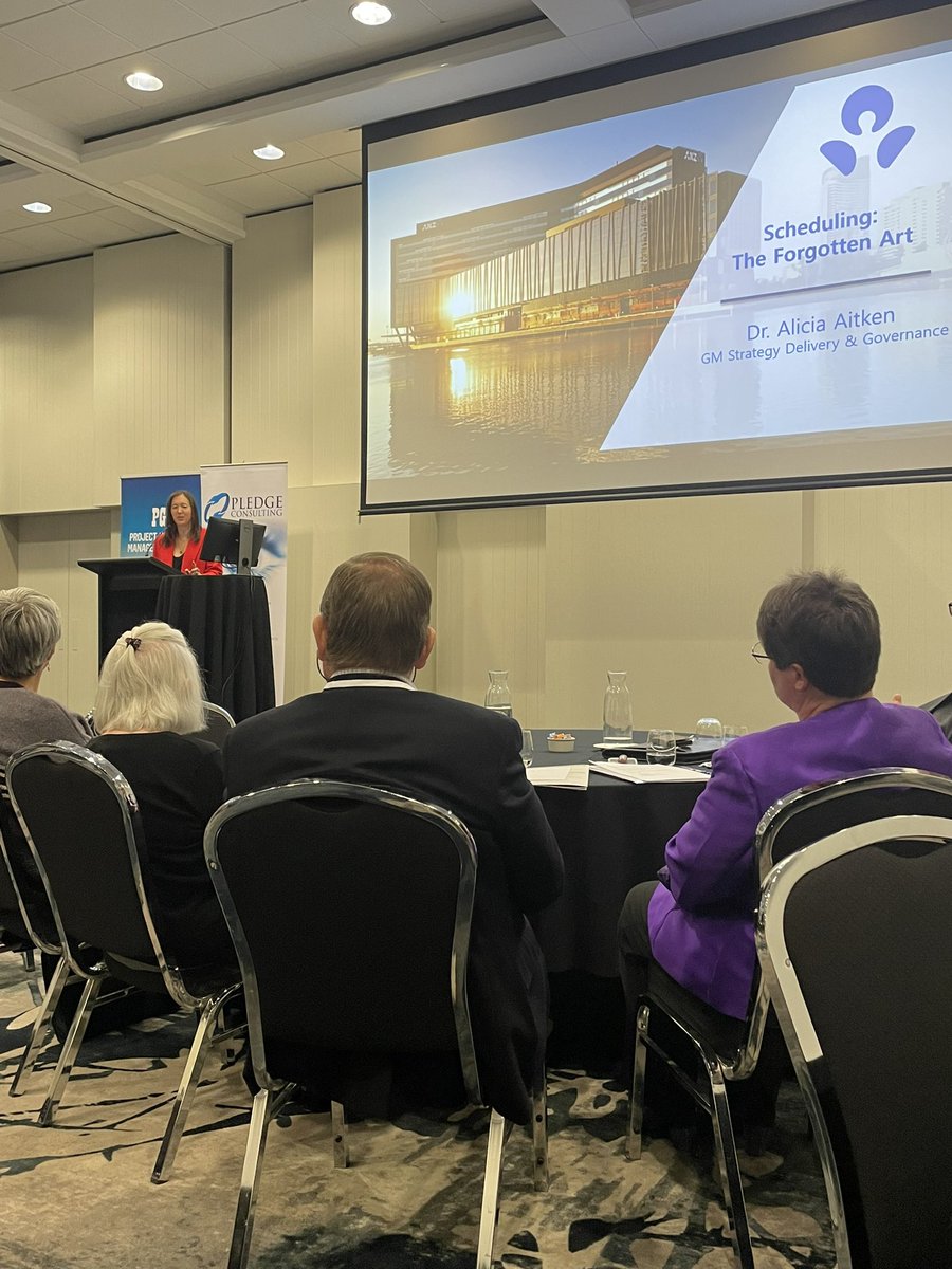 Pledgeconsult's tweet photo. Dr Alicia Aitken talking about the importance of scheduling at ANZ #projectmanagement #ProjectManager #pmo #projectcontrols #pgcs2022 https://t.co/rQf8EHC3qY