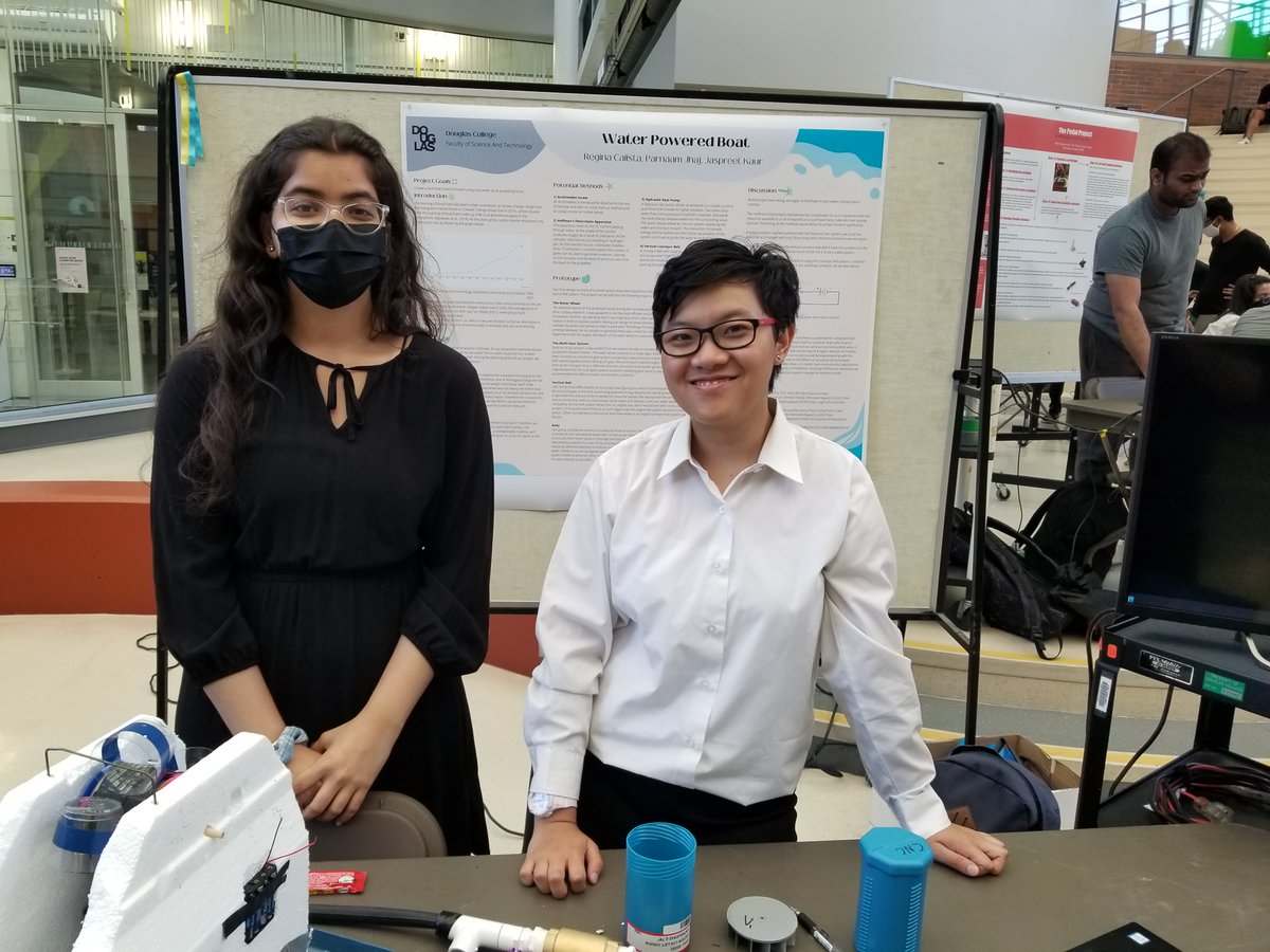 deanofscitech's tweet photo. Engineering @douglascollege student project presentations last week - designing, coding and prototyping. Regina, Parnaam, and Jaspreet investigated boat propulsion using water power. https://t.co/AabD7r3cMC