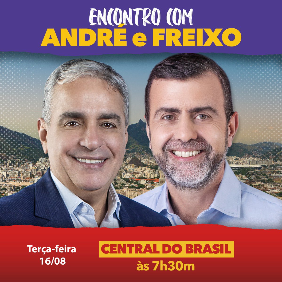 AndreCeciliano's tweet photo. Amanhã, Terça-feira, às 7h30, eu e o futuro Governador do Rio @marcelofreixo estaremos juntos na Central do Brasil para encontrar os trabalhadores e as trabalhadoras cariocas. Com @LulaOficial presidente, vamos juntos transformar esse estado! https://t.co/0xdb9A9pz4