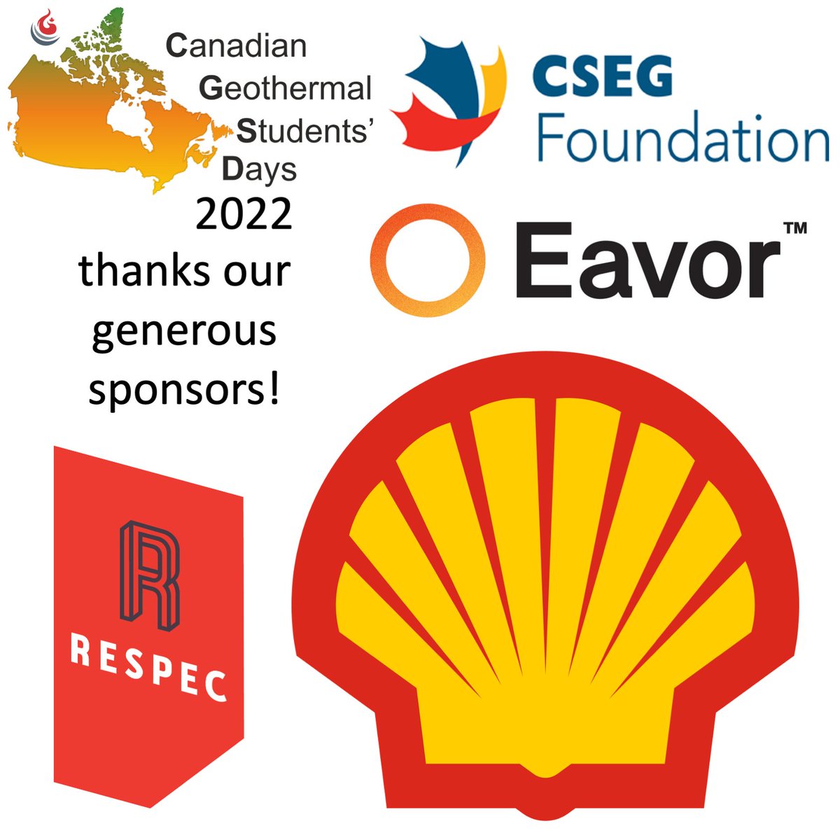 GeoStudentsDays's tweet photo. CGSD 2022 is one week away!
A huge THANK YOU to our generous sponsors!
@csegonline @Eavor @RESPECinc @Shell_Canada
Registration closes on Thursday. Sign up here: https://t.co/L8b1HCSj0w https://t.co/WklBjlfXWp