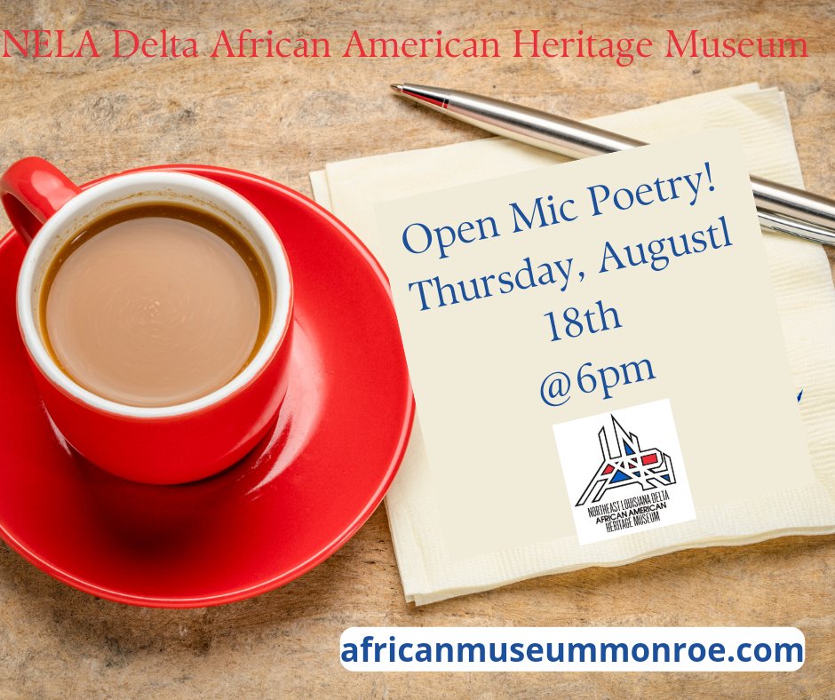 NLDAAHM's tweet photo. Please join us as a participant or audience member this Thursday, August 18th at 6pm. Help us celebrate and encourage our amazing and creative poets in NELA. https://t.co/iP9yyEnGb2