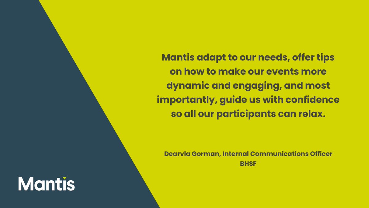 MantisWebcast's tweet photo. #Testimonial from BHSF.

“The feedback from our audience is always positive and mentions how smoothly everything runs.”

#TestimonialTuesday #virtualevents #production @BHSFOfficial https://t.co/FjPO0kyxqR