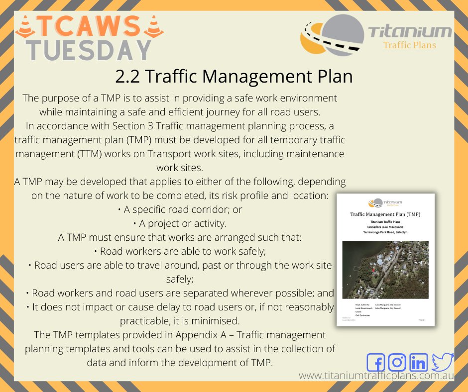 👷‍♂️👷‍♀️ TCAWS TUESDAY 👷‍♀️👷‍♂️
This week we are keeping with the basics and taking a look at what a Traffic Management Plan (TMP) is 
#TCAWSTuesday #TitaniumTrafficPlans #TCAWS #TMP #TrafficManagementPlan