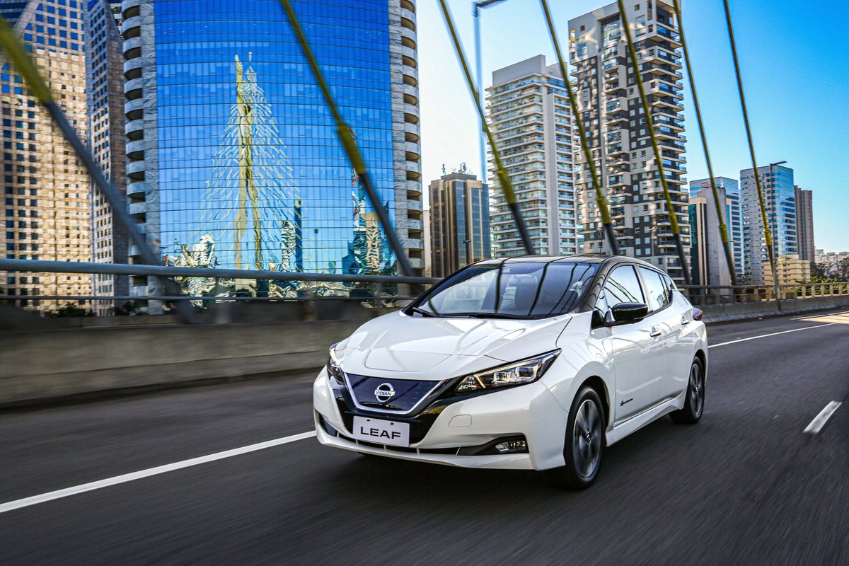 Nissan's tweet photo. With its aerodynamic body styling, improved range, and autonomous driving technology, it’s no surprise the 2017 #NissanLEAF was awarded the CES Best of Innovation Award in 2018! Will this electric wonder have your vote in Round 2 Match 2 tomorrow? #TheAdvancer #Nissan #NissanGOAT https://t.co/ruNSjMIvNY