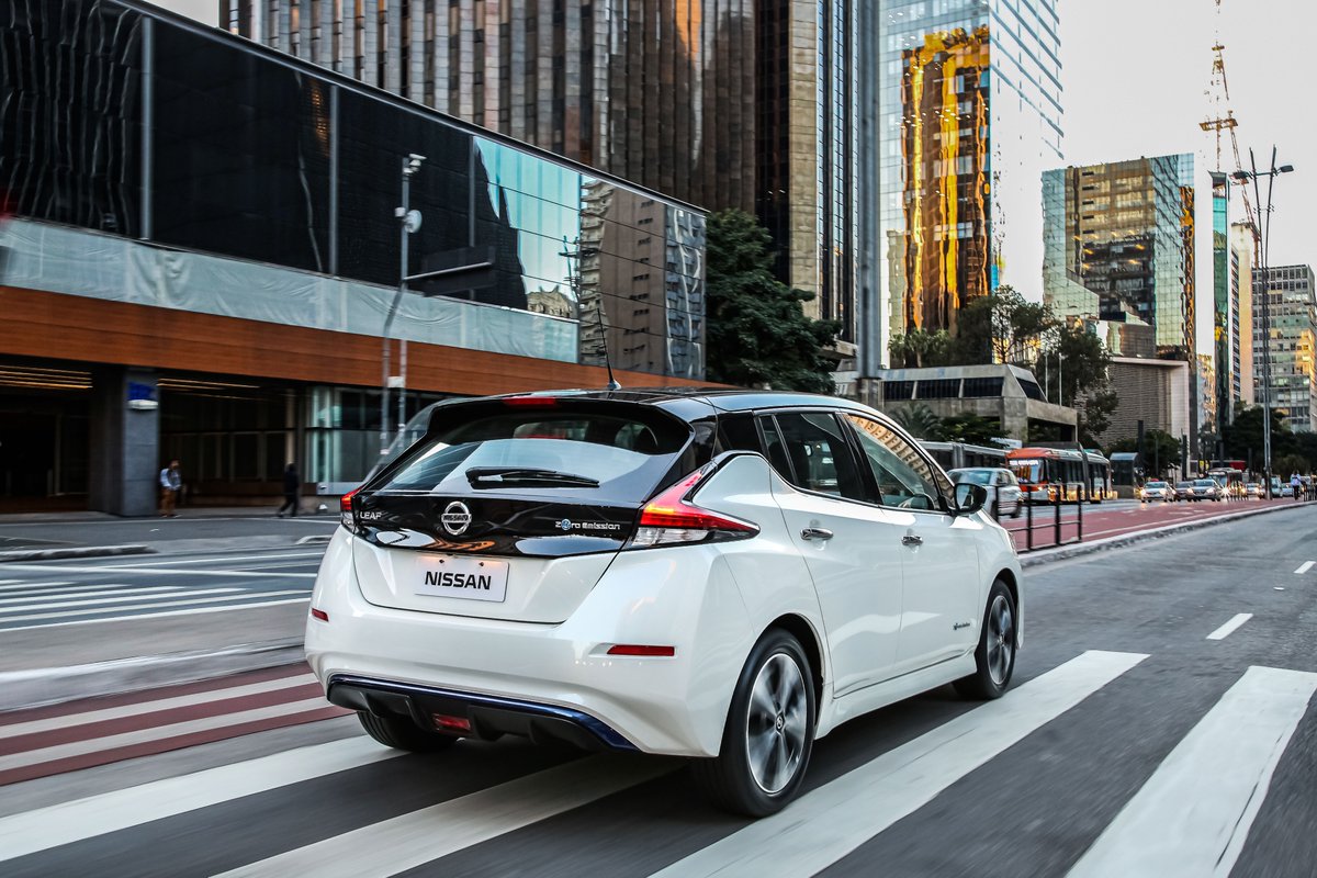 Nissan's tweet photo. With its aerodynamic body styling, improved range, and autonomous driving technology, it’s no surprise the 2017 #NissanLEAF was awarded the CES Best of Innovation Award in 2018! Will this electric wonder have your vote in Round 2 Match 2 tomorrow? #TheAdvancer #Nissan #NissanGOAT https://t.co/ruNSjMIvNY