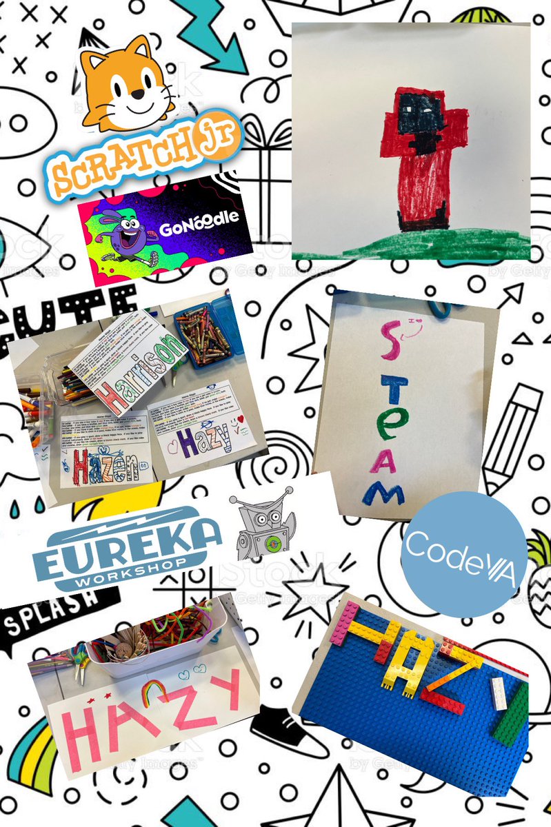 jenhicks's tweet photo. Fun start to the week w/morning elementary campers!  STEAM Playground was in full swing. Kids explored various name &amp; data activities, did a little coding with Scratch Jr, &amp; enjoyed some movement time w/@GoNoodle! #csforall #codeva #csed #eurekaworkshop #steam https://t.co/BMhoUGiick