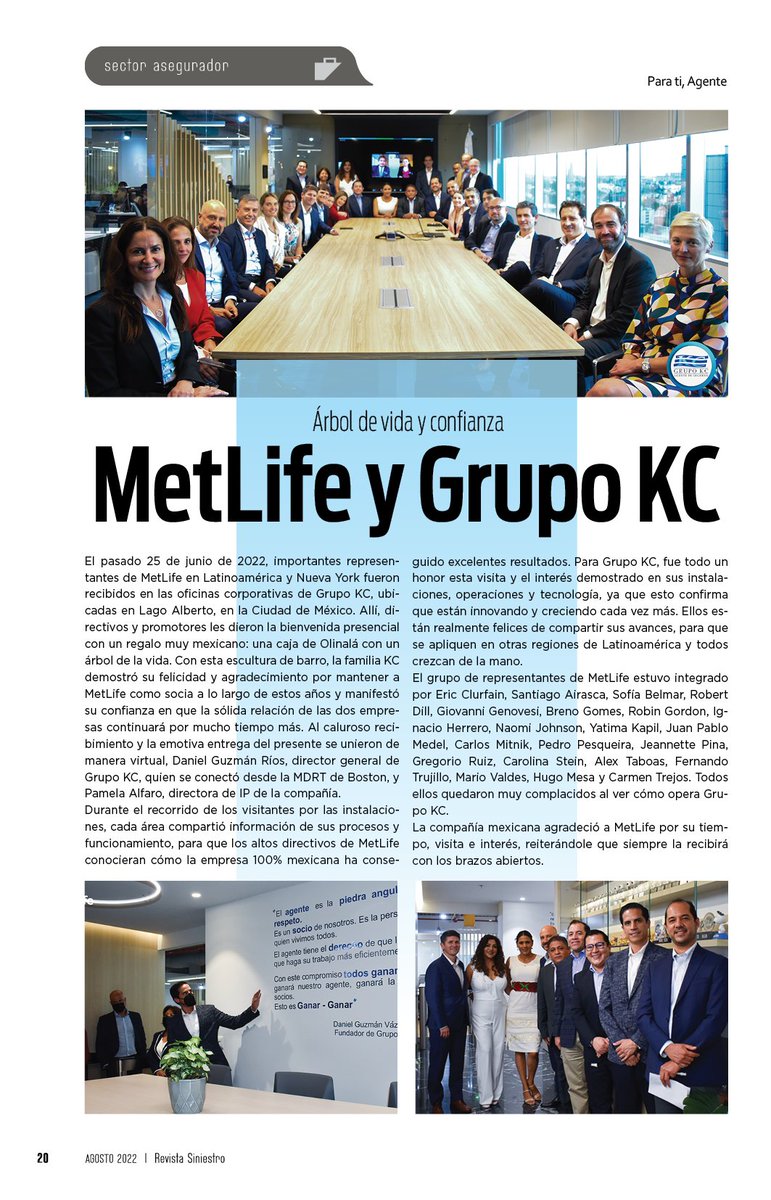 RevSiniestro's tweet photo. En pasados días, importantes representantes de MetLife Latinoamérica y Nueva York, fueron recibidos en las oficinas corporativas de @GrupoKC. En la visita se les compartió los procesos de la empresa que los han llevado a tener tan grandes resultados... https://t.co/1EP2b8lKJJ https://t.co/E1ZwziCmCa
