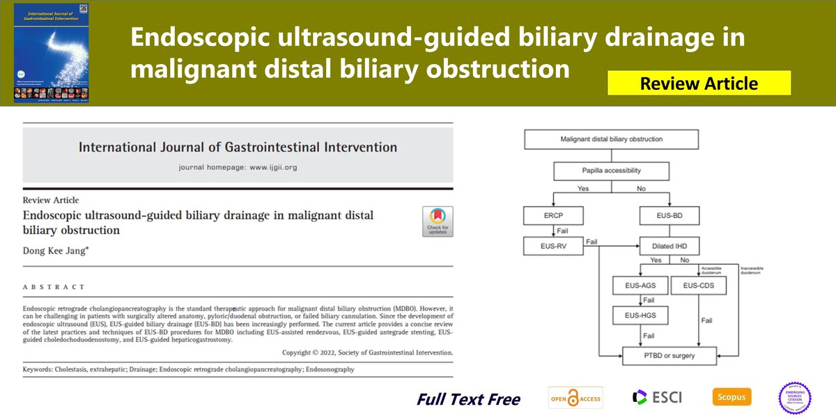 Endoscopic ultrasound-guided biliary drainage in malignant distal biliary obstruction
open access🌷bit.ly/3JZo41q
Int J Gastrointest Interv 2022; 11(3)Dong Kee Jang
#Cholestasis #extrahepatic #Drainage #Endoscopic_retrograde_cholangiopancreatography #Endosonography