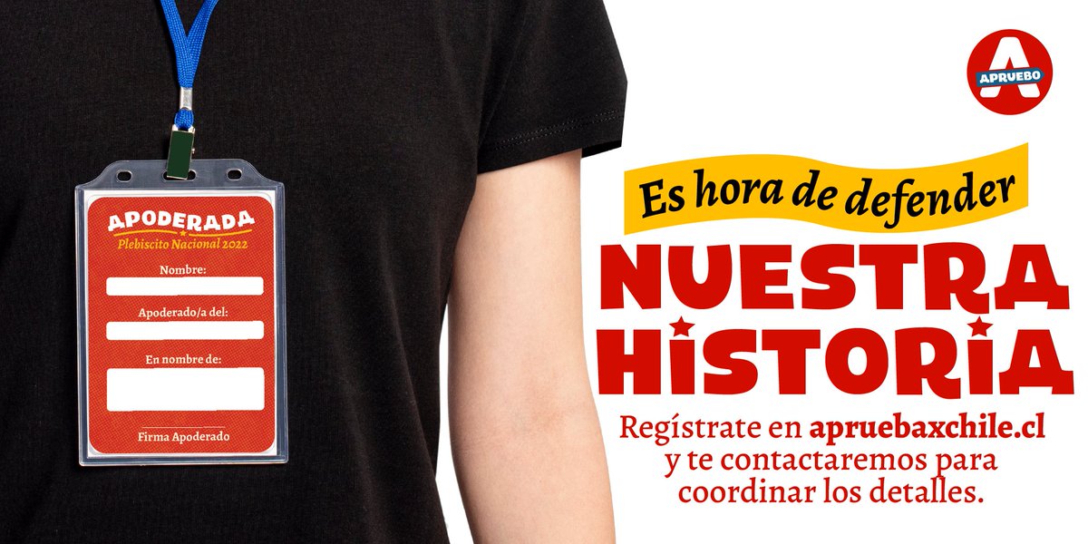 ApruebaxChile's tweet image. Llegó la hora de defender nuestra historia! 💪

En nombre del #Apruebo, te invitamos a ser parte de este proceso que determinará el Chile del mañana, cuidando cada voto🇨🇱🙌

¿Cómo hacerlo? 🤔

Inscribiéndote como apoderado/a de mesa!