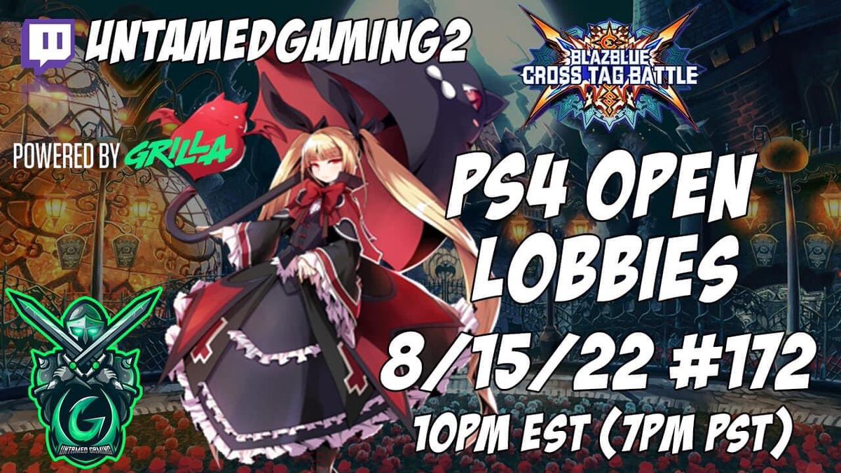 UntamedGaming2's tweet photo. Tonight! We here at Untamed Gaming will be hosting the BlazBlue Cross Tag Battle PS4 Open Lobbies #172 8/15/22 (USA/Canada) 8:30pm PST (11:30pm EST) at https://t.co/2afFNEtSnS

Sponsored &amp; Powered By: Grilla

#UG #Grilla https://t.co/y788dg72kb
