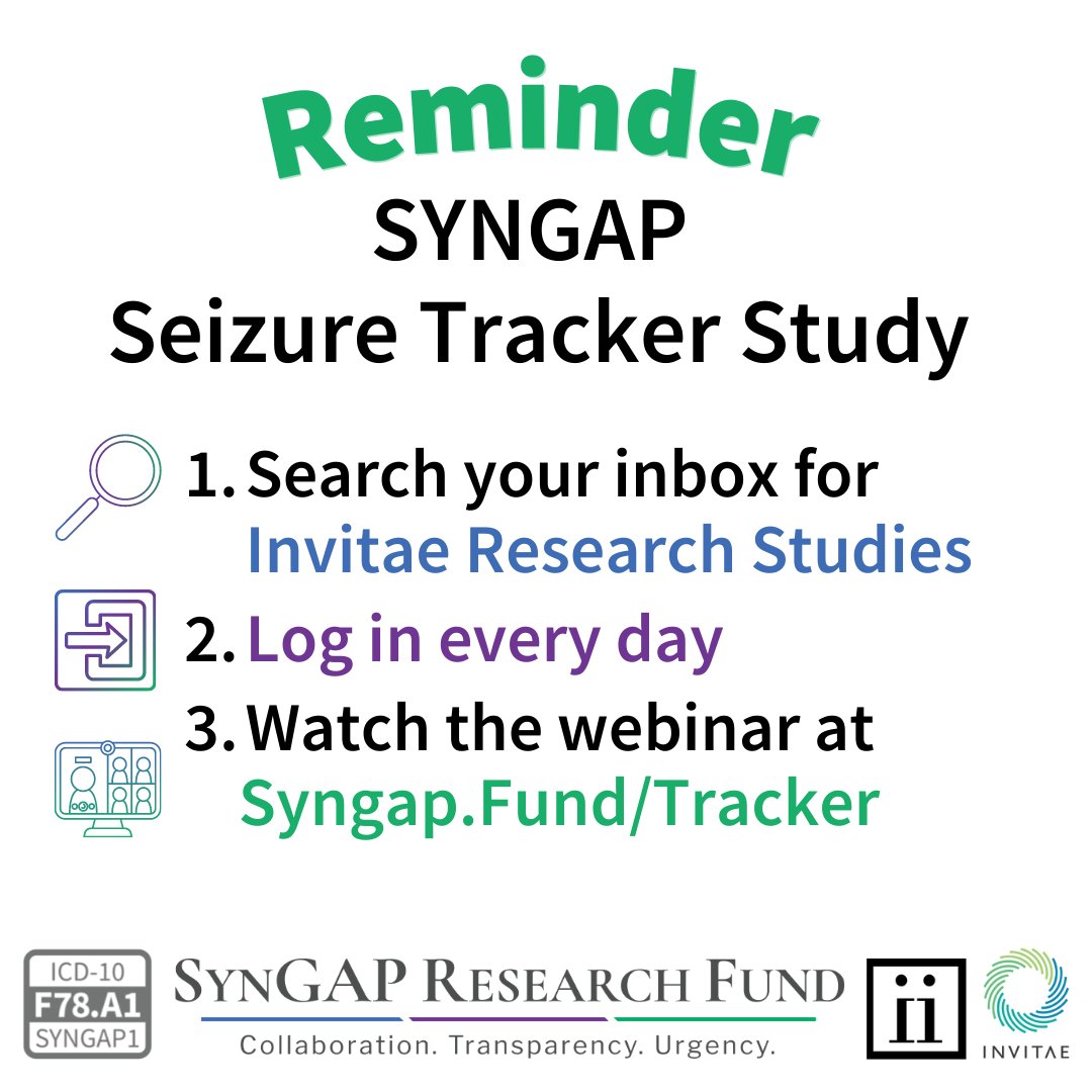 👋 Friendly Reminder: #SYNGAP Seizure Tracker Study

This is happening! 
Sign up for Ciitizen at Ciitizen.com/Syngap1
Log in at: app.Ciitizen.com

<a href="/ciitizen/">Ciitizen</a> @invitae 
#Studies #careaboutrare #rarediseaseresearch #syngap1