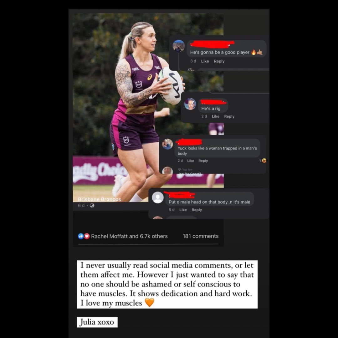 RealTalkMedia_'s tweet photo. So one day we are all supportive of the mental health of humans… the next minute keyboard warriors are bagging a beautiful & incredibly talented @brisbanebroncos 🤯 THIS IS NOT OK!!!!
#nrlw #brisbanebroncos #femaleathlete #womeninsport https://t.co/L5XIDC3C37
