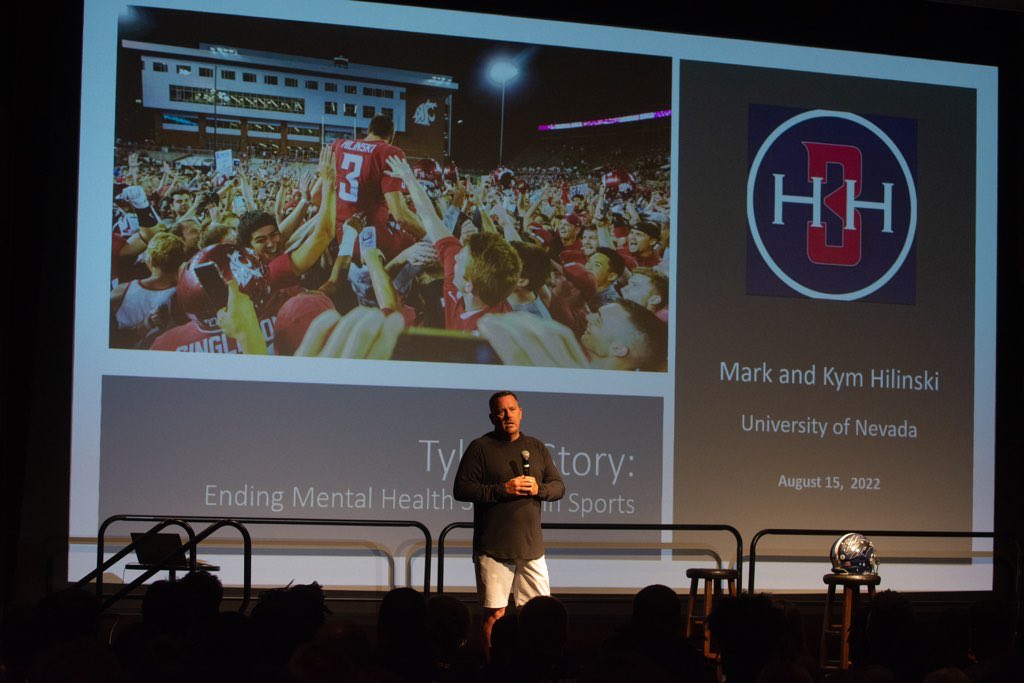 CoachKWils's tweet photo. Very thankful for Mark and Kym Hilinski, and @HilinskisHope! You are making a huge difference in mental health first aid and communication! My team and organization are grateful for your time! Tyler would be very proud! We miss him every day! #ForeverTo3 https://t.co/ucGdj6ZmeF
