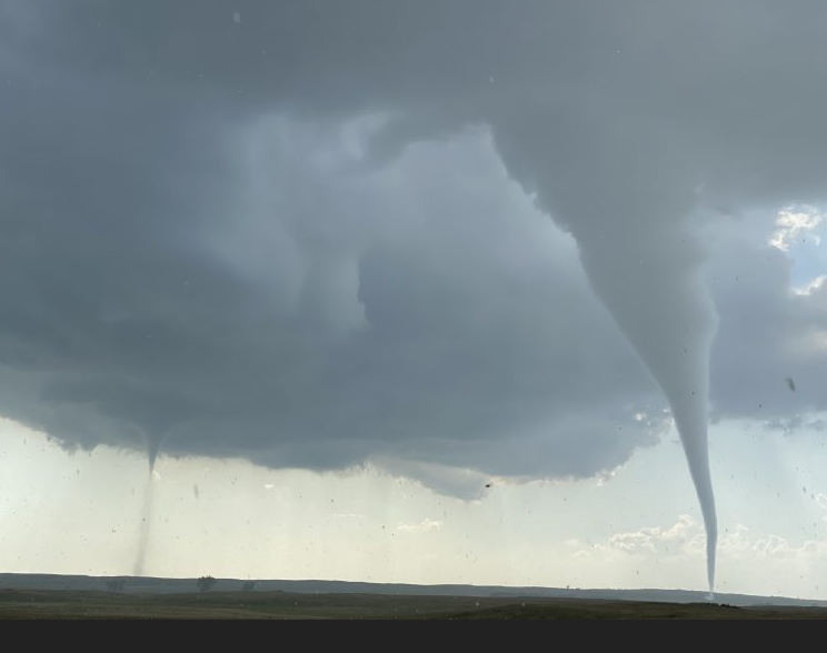 TWIN TWISTERS! Checkout this pair of tornadoes spotted in North Dakota today! This photo was shared with our sister station, KYFR, in Bismarck, ND. #NDWX