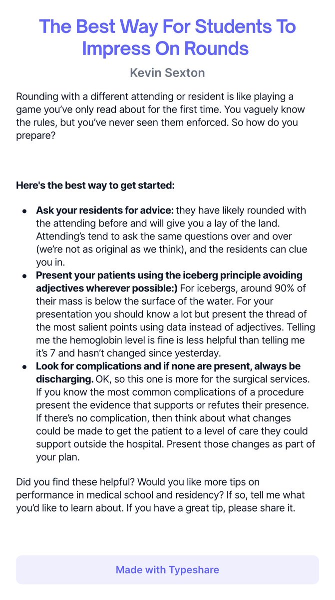 Got any tips for students to shine on rounds? Tell me what you think about these.