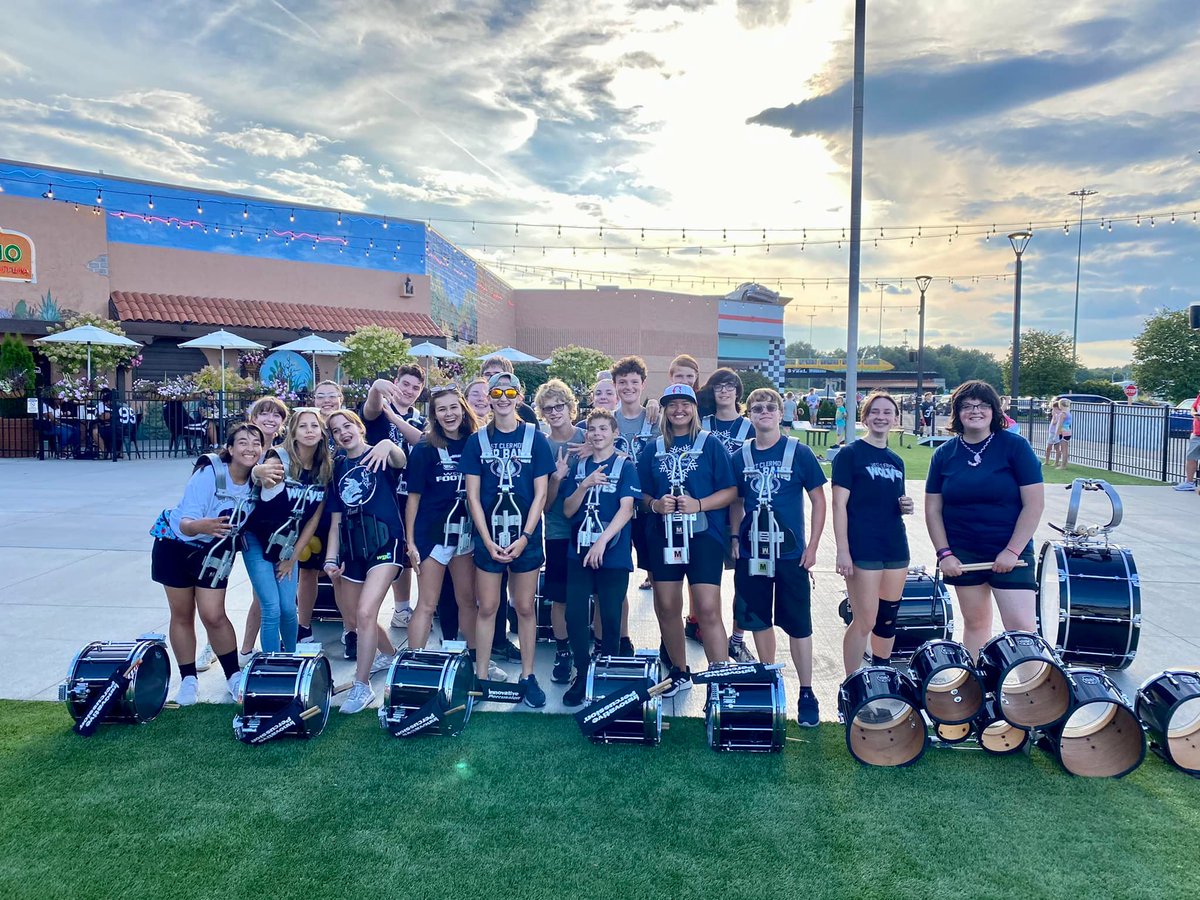 Thanks to @WCWolvesFB for inviting the WCMB drum line to play at tonight’s Community Pep Rally. The percussionists left the party at RJ's a little early to rehearse with the rest of the marching band. Excited for the first home🏈game! See you on Friday night! 🐺💙 #WCConnects