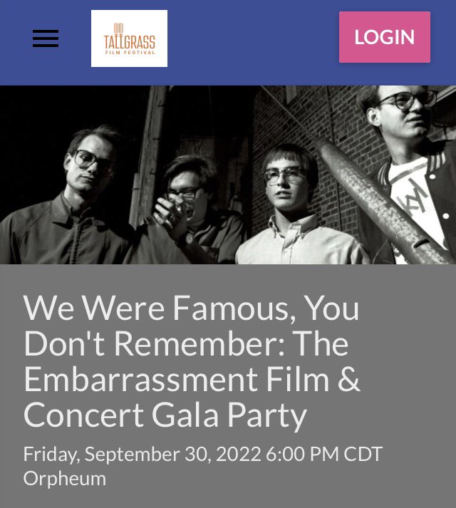 EmbosDoc's tweet photo. NOW ON SALE: single tickets to the film’s world premiere and Embarrassment reunion concert at the Tallgrass Film Festival!! #embosdoc
https://t.co/Oct0iFN5x1 https://t.co/vAtokHKicc
