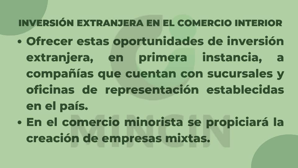 📌 En el caso del comercio minorista es exclusivamente para empresas mixtas. Se priorizarán un grupo de países y socios que ya han estado con nosotros. 
#ComercioCuba