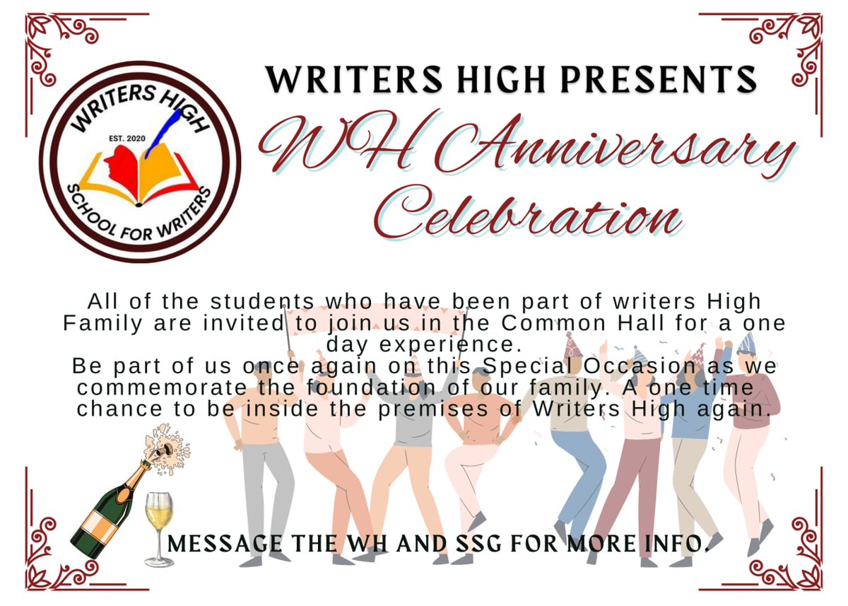 _WritersHigh's tweet photo. A one step backwards is okay if we're going to reminisce the sweet and bitter memories together.

A special Anniversary Celebration is coming and you're to be part of us once again.

For more information please contact @_WritersHighSSG and @_WritersHigh

#2ndOutWHoRunAnniversary https://t.co/Ju0gDVOLJc