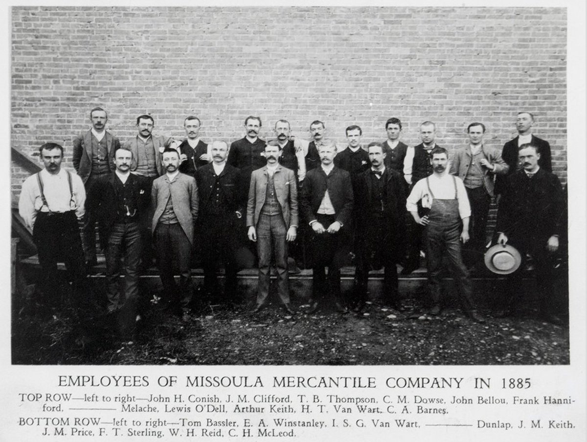 LandgrabPod's tweet photo. The staff of the Mercantile at the time of incorporation, featuring many familiar names from the podcast and Missoula street maps. https://t.co/h7eShdaVZt