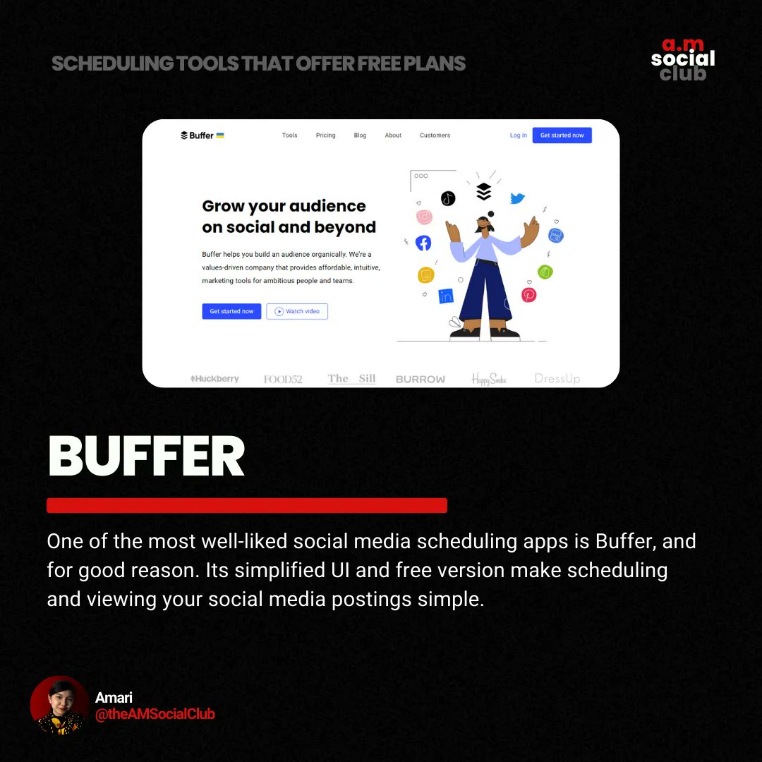 theAMSocialClub's tweet photo. We listed some #socialmedia scheduling tools below that offer FREE plans. 😊

1. #Buffer
2. #Later
3. #Planoly

Don't have any time to create content? We got you! Send us a message or book a call here: https://t.co/syMyxYE5PS 🥰 https://t.co/ePad6DGKAZ