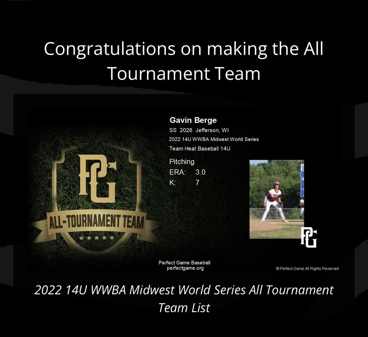 THBaseball's tweet photo. Congrats to @GavinBerge 2026 - Jefferson HS on his PG All Tournament team selection! Keep working hard!! https://t.co/yILfi9A3GG
