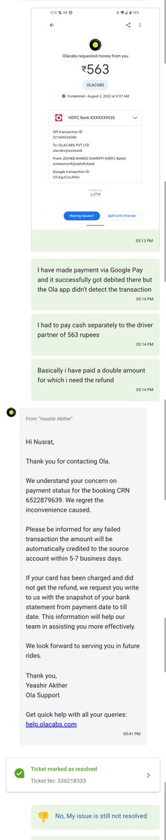 ZohebShariffi's tweet photo. #CustomerComplaint @Olacabs @Ola_Mumbai 

Is this the support @Olacabs provides to its customers? I have been charged double the amount with the complaint raised multiple times without receiving a proper resolution. The app and custom service is not user friendly at all! https://t.co/7pbuyEseos