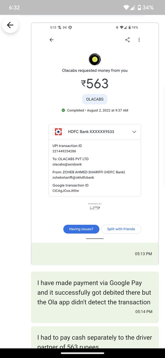 ZohebShariffi's tweet photo. #CustomerComplaint @Olacabs @Ola_Mumbai 

Is this the support @Olacabs provides to its customers? I have been charged double the amount with the complaint raised multiple times without receiving a proper resolution. The app and custom service is not user friendly at all! https://t.co/7pbuyEseos