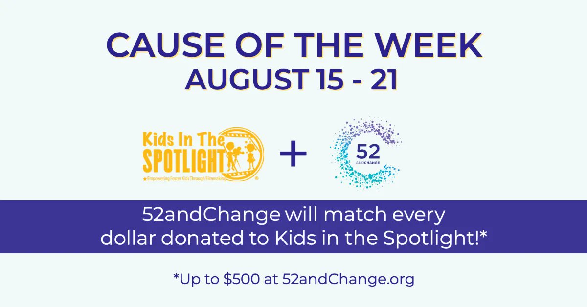 KidsInSpotlight's tweet photo. Honored to be @52andChange's #CauseoftheWeek during #BlackPhilanthropyMonth!! Learn more about their micro-giving campaign -- where #52andChange will also be matching donations, dollar for dollar, up to $500! So $500 in small gifts become $1,000! -- at https://t.co/GQcEbrXbaT https://t.co/a2QzjBD4hP