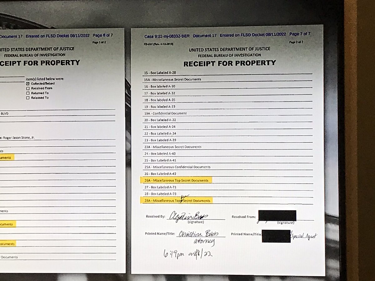 #maddow 
This is the itemized list that the FBI left trump after it left Mar-A-Lago.