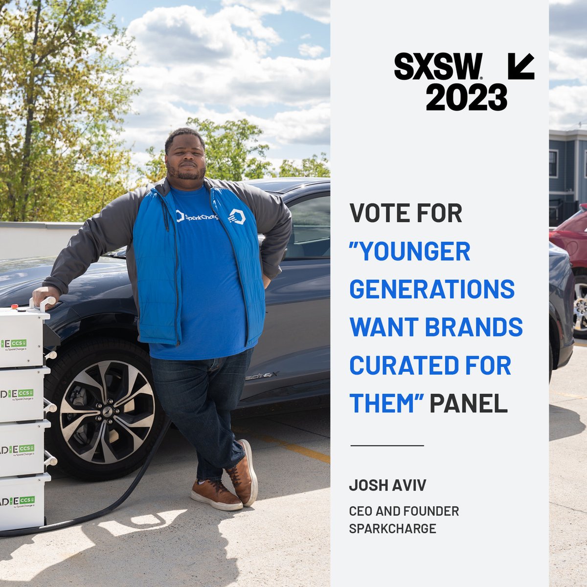 Let’s get mobile charging on the world stage. Vote for SparkCharge CEO, Josh Aviv to present as part of the Younger Generations Want Brands Curated for Them" panel. 
Click here to vote: 
panelpicker.sxsw.com/vote/128203
#SXSW #SXSWpanelpicker #SXSW23 #EVCharging #YoungEntrepreneur #tech
