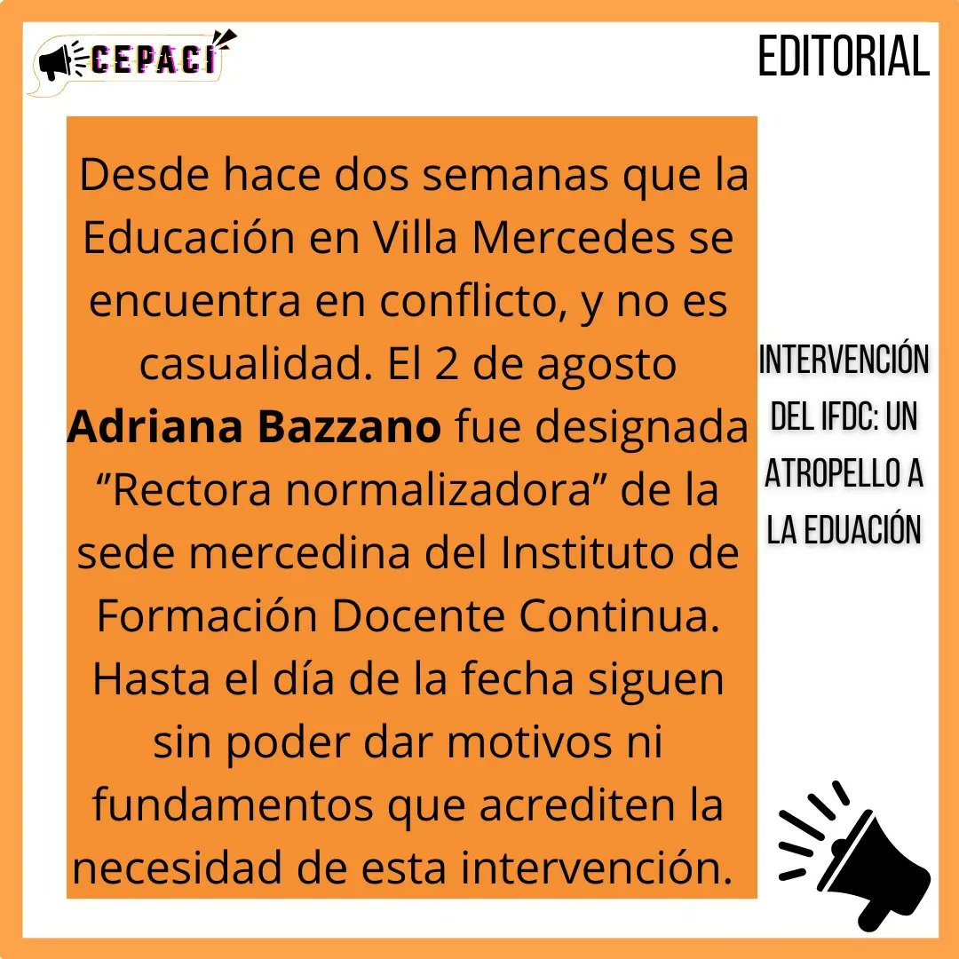 cepaci_arg's tweet photo. Editorial: "Intervención del IFDC: un atropello a la educación".

👉Desde el 2/8 que la sede villamercedina del Instituto de Formación Docente Continua se encuentra intervenida.
👉Hasta el momento no hay respuestas del Gobierno.
#NoALaIntervencion #EnDefensaDeLaEducacionPublica https://t.co/e0lLlYNQfX
