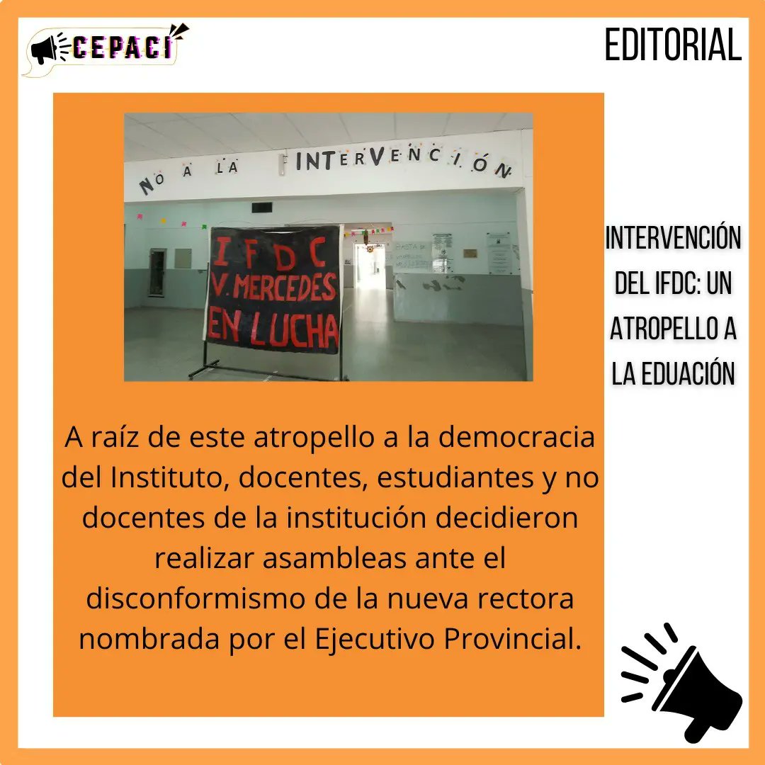 cepaci_arg's tweet photo. Editorial: "Intervención del IFDC: un atropello a la educación".

👉Desde el 2/8 que la sede villamercedina del Instituto de Formación Docente Continua se encuentra intervenida.
👉Hasta el momento no hay respuestas del Gobierno.
#NoALaIntervencion #EnDefensaDeLaEducacionPublica https://t.co/e0lLlYNQfX