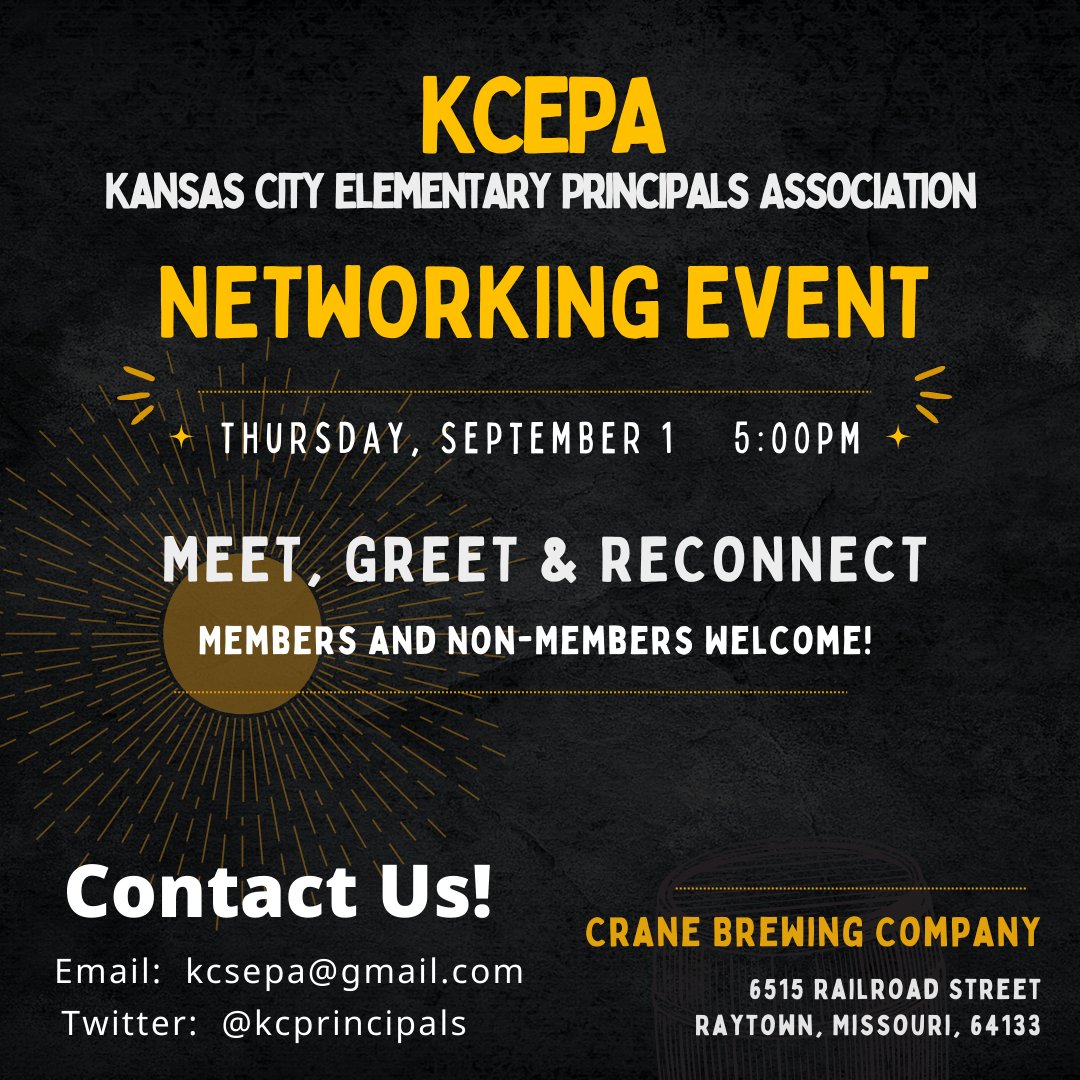 Interested in joining a networking organization for elementary principals, aspiring principals, &amp; assistant principals?  
Join us at Crane Brewery on Thursday, September 1 at 5pm for our first KCEPA event of the year!  A great way to network and connect!  See you then!