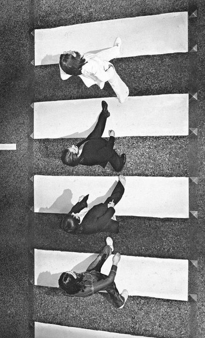 crockpics's tweet photo. The Beatles' Abbey Road photoshoot from a different angle, 1969. https://t.co/e99b7ZO0BR