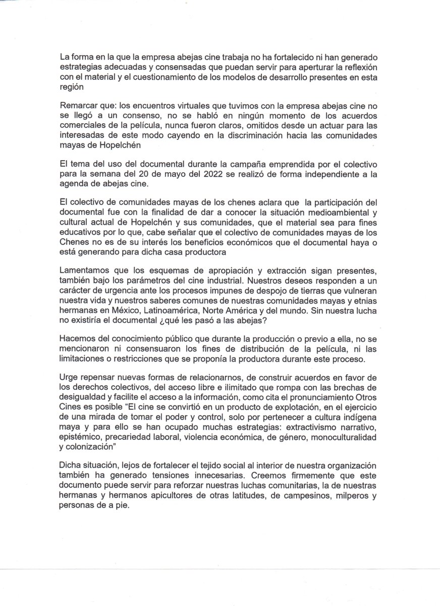 ColectivoMayas's tweet photo. Hacemos del conocimiento a la opinión pública que quienes integramos el Colectivo de Comunidades Mayas de los Chenes, no nos sentimos representados por @Abejas_Doc lamentamos que nuestra lucha colectiva se vea sujeta a la propiedad intelectual en favor de una o varias personas https://t.co/287Pq40w8S