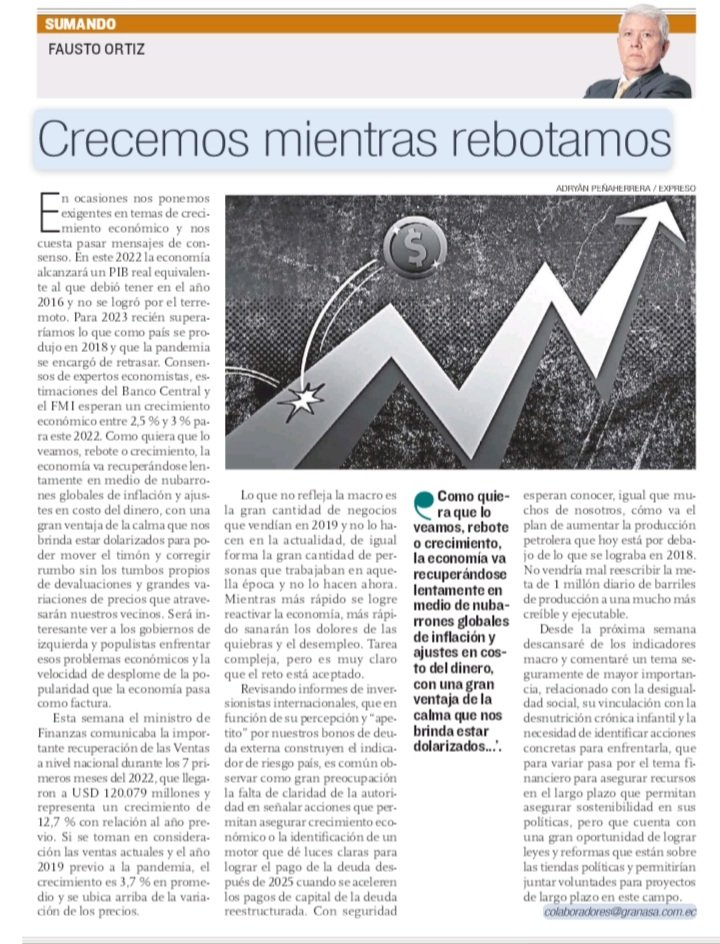 faustortizd's tweet photo. Comparto mi columna en @Expresoec sobre la economía que continúa rebotando después de la pandemia todavía con muchas incógnitas e incertidumbre https://t.co/q2OkoF6Blg