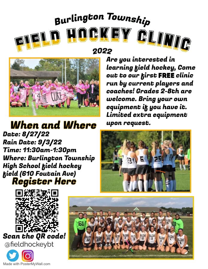 FieldhockeyBT's tweet photo. REGISTER TODAY! Our first free clinic is coming! @bthsathletics @BurlTwpSchools https://t.co/AVm9yFadVh