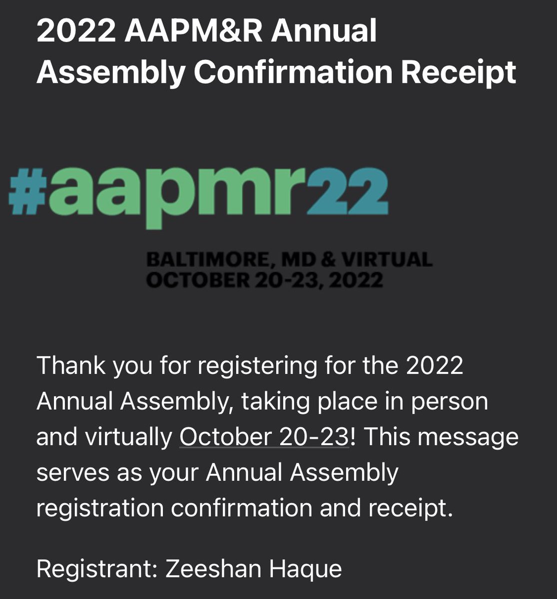 ZeeshanHaqueMD's tweet photo. Can’t wait!! #aapmr22 https://t.co/zXKCTXfWCh