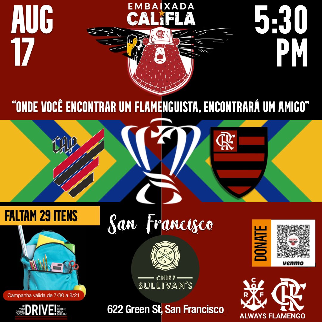 Cali_Fla's tweet photo. Wednesday @Flamengo visits #CAP to fight to a spot at the #Semifinal of @CopadoBrasil! if you are in #SanDiego, #LosAngeles, or #SanFrancisco #CaliFla invites you to support @Flamengo_en with us. #CAPxFLA #goFla #VamosFlamego https://t.co/6HfZT5HkXw