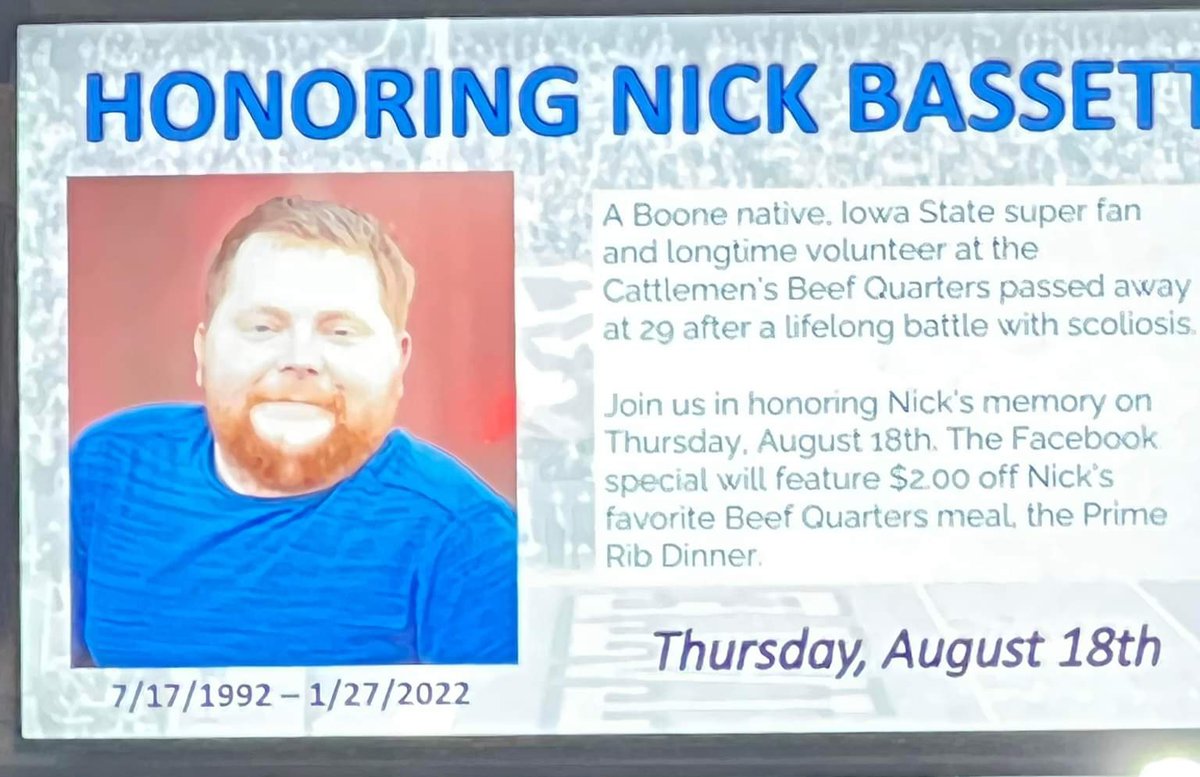 Beef Quarters at the Fair will be Celebrateing Nickon Aug.18th! His favorite place to eat! Prime Rib and 2 au jus! Boone County Cattlemen will be working!
<a href="/NicholasBasset3/">🌪Nicholas Bassett🌪</a> 
#NickStrong