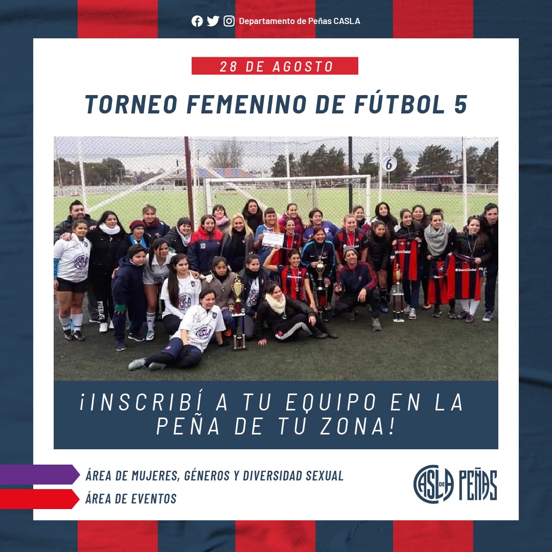 BRomeoPilar's tweet photo. 🏟⚽ Se viene un nuevo Torneo de Fútbol Femenino organizado por Peñas CASLA a través de sus Áreas de Eventos y de Mujeres, Géneros y Diversidad Sexual de este Departamento.
¡Sumate con tu equipo!💙❤
https://t.co/sT8lQefOif
#AreaMujeresGénerosYDiversidadSexual💜
#AreaEventos https://t.co/YITP8Mwl2p