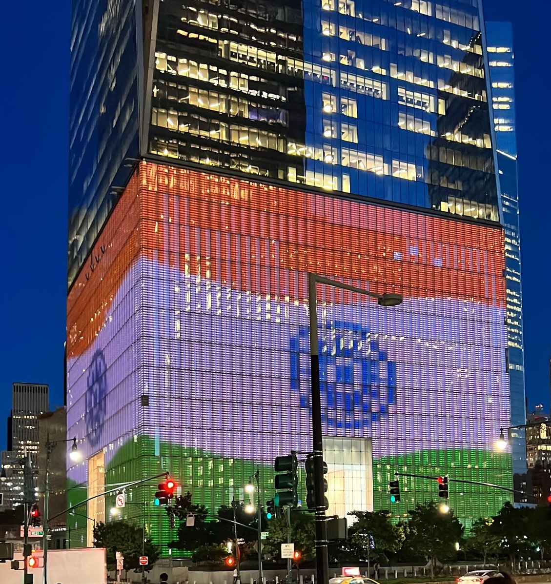 United States | Indian National Flag being displayed digitally on the iconic World Trade Center in New York on the occasion of India's Independence day