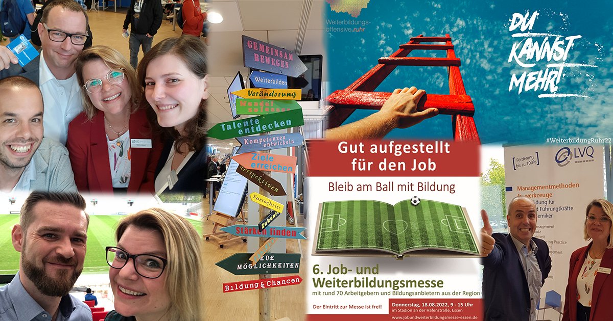 Mit Blick auf die vergangenen #Präsenzmessen der Job- &amp; #Weiterbildungsmesse Essen freuen wir uns auf unser Auswärtsspiel am 18. 08. Der Startschuss fällt um 9 Uhr im Stadion an der Hafenstraße. Lasst euch von uns zu euren (Wieder-)Einstiegschancen beraten! #WeiterbildungRuhr2022