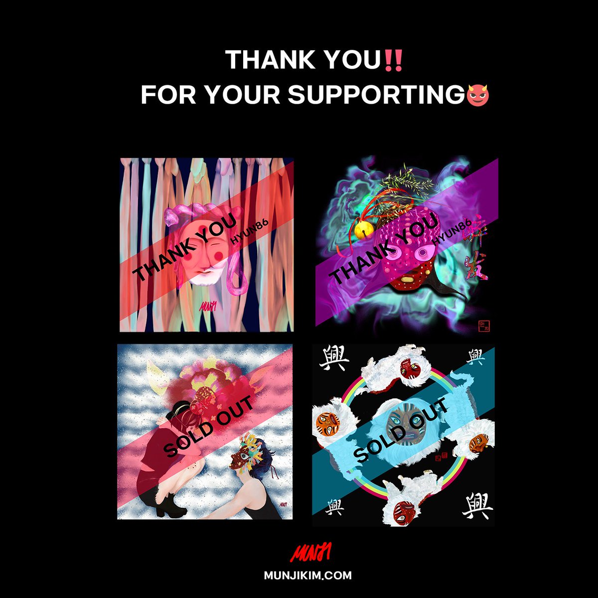 THANKS TO <a href="/Hyun8614/">Hyun86</a>
 
NFT를 시작하면서 만들었던 WAA 시리즈와 리드미컬 흥 컬렉션 사자춤을 소장해주셔서 제겐 더 큰 의미로 남을 것 같아요. 잊지 않겠습니다. 감사합니다.

각시, 취발이는 실물 액자로 제작하여 드릴 예정입니다 :)  

#NFT #SOLDOUT