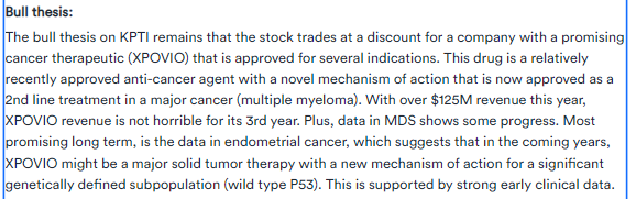 BiopharmIQ's tweet photo. $KPTI Q2 '22
Reduced cash burn 10%
#XPOVIO approved (MM and #DLBCL)
-Novel MOA
-'22 $120-130M (27% y/y), q/q flat
-More MF data in Q4
-#Endometrial cancer Ph3 topline '24
Bull attached
Does Amp own it? Subscribe (60% off): https://t.co/3gJAhKB7iR
#BPIQ
$XBI
$IBB
$BBH
$ARKG
$FBT https://t.co/LmYTRF2iLb