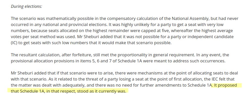 atkinsmike1's tweet photo. Here is the (hypothetical) scenario that @IECSouthAfrica told @ParliamentofRSA could not happen.

Using (tweaked) 2019 Gauteng results, in the, admittedly unlikely, case that the DA did not supply enough names on their PR list, they forfeit a seat, but the ACDP ALSO loses a seat. https://t.co/r1Jcf0MfTI