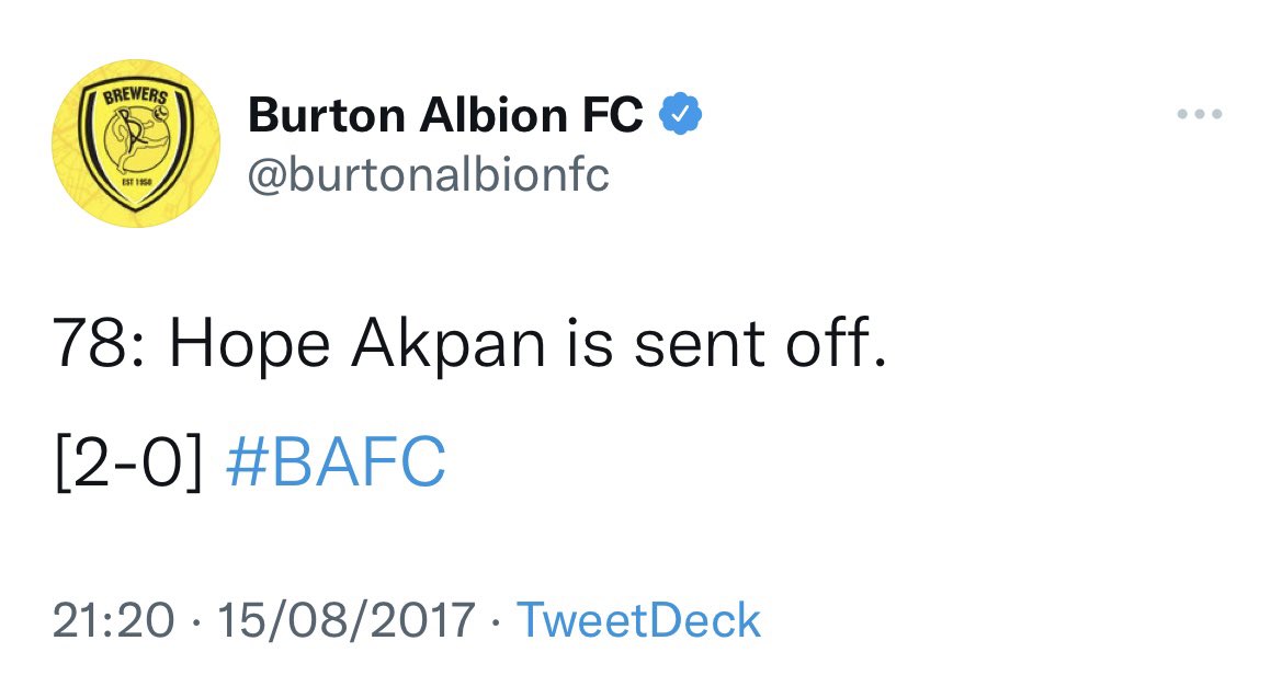 TheFLZone's tweet photo. A little throwback to 2017 and the Burton Albion admin wishing their own player to be sent off:
#BAFC https://t.co/jLi4g1JQqr