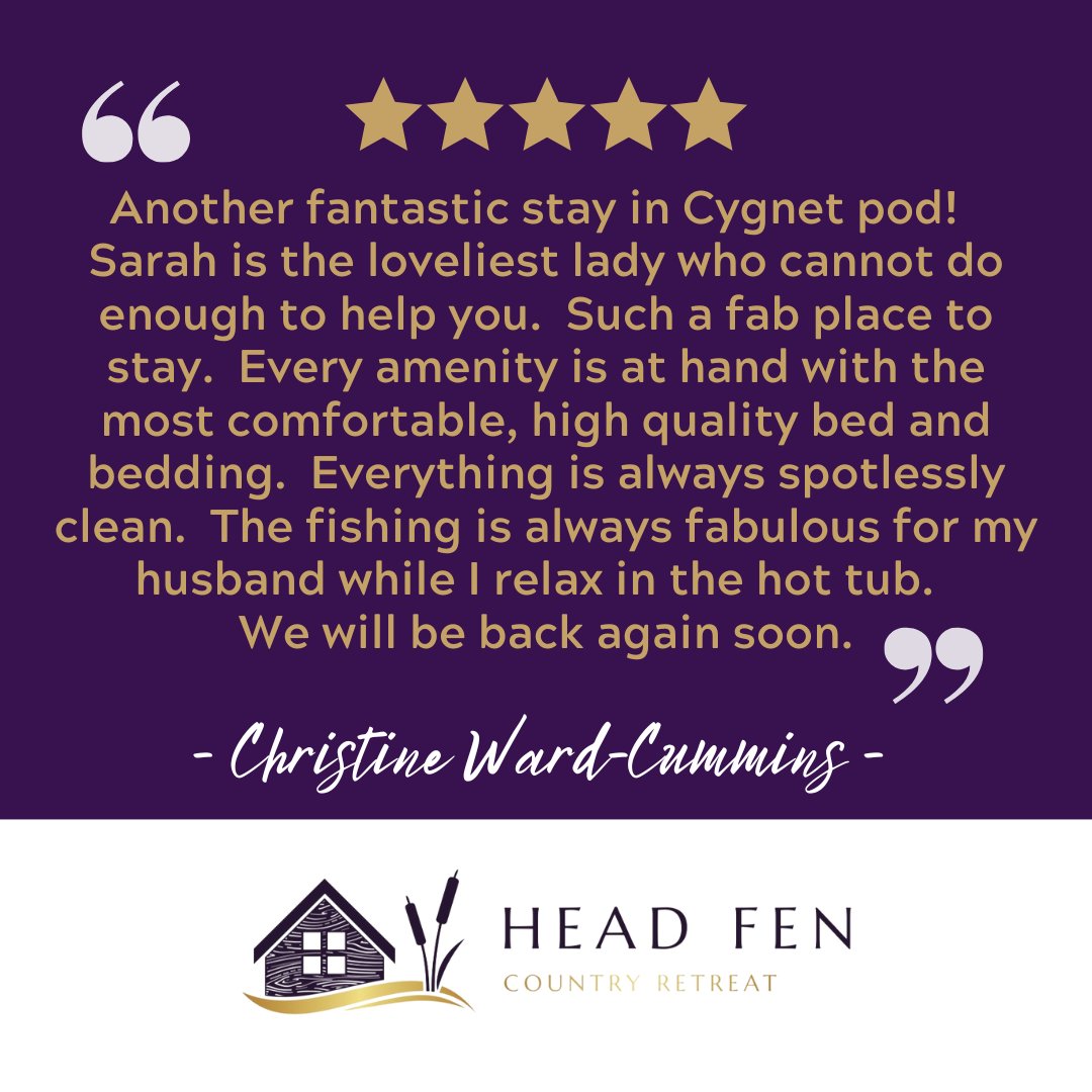 HeadFen's tweet photo. We can't wait to see you back with us, Christine! Thank you for your wonderful review.  We'll feed back your comments to our fabulous cleaning team who work very hard to keep our lodges, huts, pods &amp; the park facilities absolutely spotless! 

#thebestcleaningteam #teamheadfen https://t.co/TZQVCzQobi